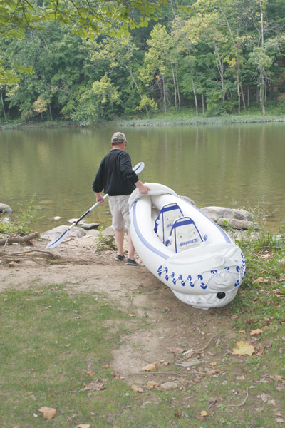 launching the sea eagle pro inflartable kayak